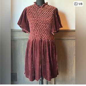 Free People Velvet Mini Gum Drop Dress in Deep Burgundy XL